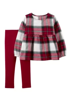 Hot Sale 🥰 Carter's® Baby 👧 Girls Red Plaid 👕 Shirt and Pants Set 💯