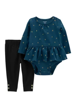 Deals ๐ฅ Carter'sยฎ Baby ๐ง Girls 2-Piece Glitter Peplum Bodysuit Pants Set โค๏ธ
