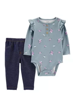 Wholesale 👏 Carter's® Baby 👧 Girls 2-Piece Floral Bodysuit Pant Set ⭐