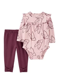 Best Sale 😍 Carter's® Baby 👧 Girls 2-Piece Butterfly Bodysuit Pant Set 🥰