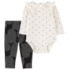 Best Pirce 🔥 Carter's® Baby 👧 Girls 2-Piece Heart Bodysuit Pants Set 🔔 -Southern Home Sales Shop Belk 2036