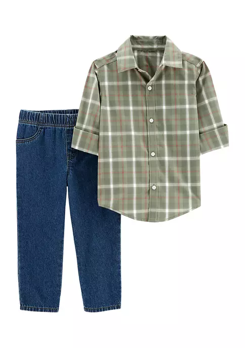 Outlet 🥰 Carter's® Baby Boys Green Plaid Set 🧨 3 Outlet 🥰 Carter's® Baby Boys Green Plaid Set 🧨