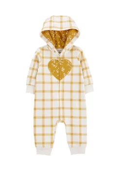 Best Sale ❤️ Carter's® Baby 👧 Girls Mustard Heart Jumpsuit ✔️