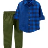 Discount 😍 Carter's® Toddler Boys 2-Piece Plaid Button-Front 👕 Shirt & Pant Set 🔥
