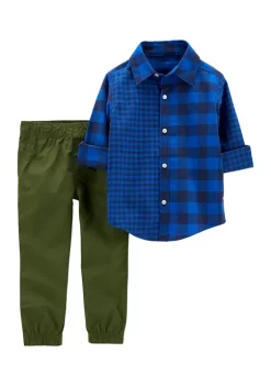 Discount 😍 Carter's® Toddler Boys 2-Piece Plaid Button-Front 👕 Shirt & Pant Set 🔥