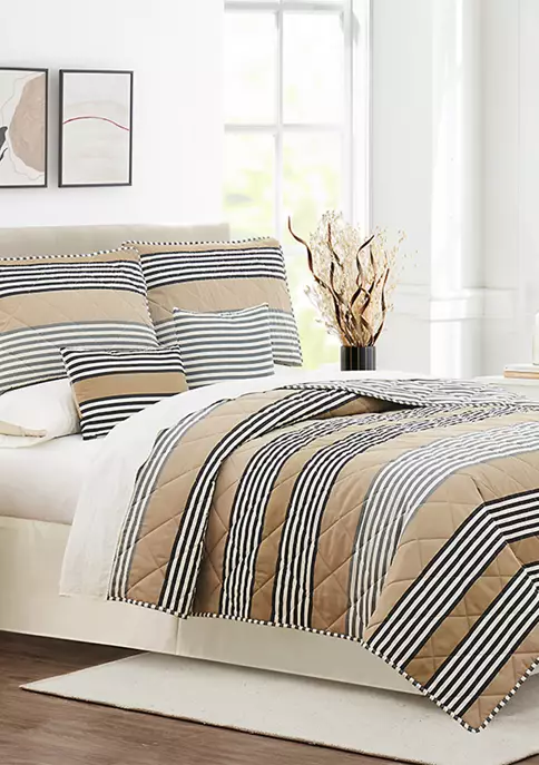 Hot Sale 🌟 Modern. Southern. Home.™ Tan Wide Stripe 6-Piece Quilt Set 😉 3 Hot Sale 🌟 Modern. Southern. Home.™ Tan Wide Stripe 6-Piece Quilt Set 😉