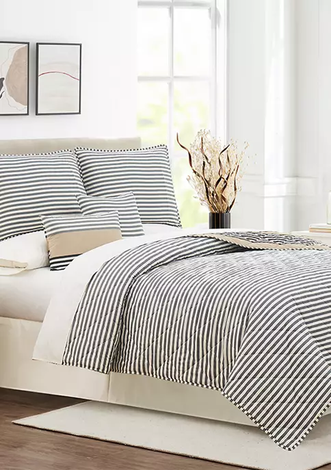 Hot Sale 🌟 Modern. Southern. Home.™ Tan Wide Stripe 6-Piece Quilt Set 😉 4 Hot Sale 🌟 Modern. Southern. Home.™ Tan Wide Stripe 6-Piece Quilt Set 😉 - Image 2