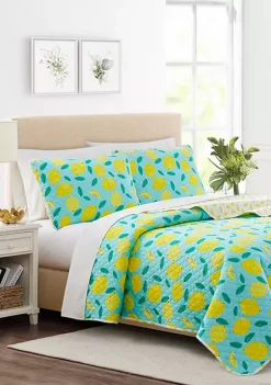 Brand new ๐ฏ Modern. Southern. Home.โข Teal Lemon 3 Piece Quilt Set ๐