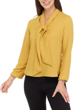 Coupon 🌟 Kasper 👩 Women's Long Sleeve Tie Front V-Neck Blouse 🎉 -Southern Home Sales Shop Belk 911