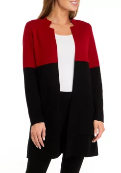 Best Pirce 👏 Kasper 👩 Women's Long Sleeve Color Block Open Front Sweater 🎁 -Southern Home Sales Shop Belk 915