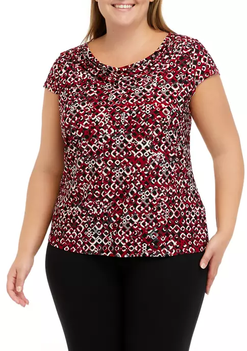 Brand new ๐ Kasper Plus Size Short Sleeve Cowl Neck Printed Top โ 3 Brand new ๐ Kasper Plus Size Short Sleeve Cowl Neck Printed Top โ