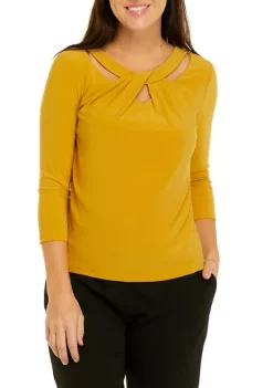 Buy ⌛ Kasper Petite 3/4 Sleeve Criss Cross Neck Top 👍 -Southern Home Sales Shop Belk 966