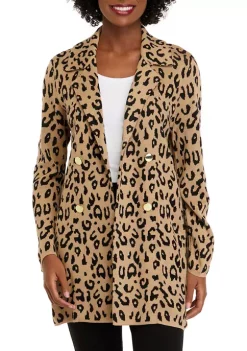 Wholesale 🛒 Kasper 👩 Women's Long Sleeve Leopard Cardigan Jacket 👍