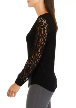 Top 10 🧨 Kasper 👩 Women's Long Sleeve Split Neck Top With Lace Sleeves 💯 -Southern Home Sales Shop Belk 977